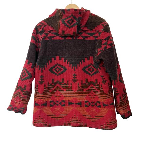 VTG Woolrich Womens Aztec Wool Hooded Jacket Size L Red Tribal Native USA 90s - Picture 4 of 16